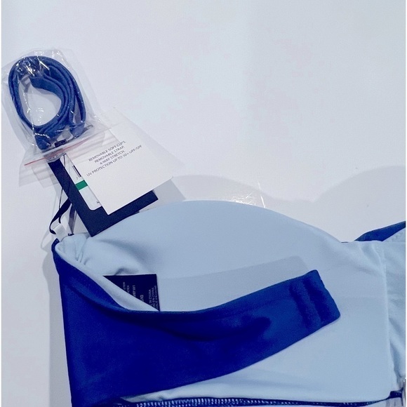 DKNY Colorblocked Bandeau Bikini Top swimsuit, swimwear Blue size L - Picture 5 of 7